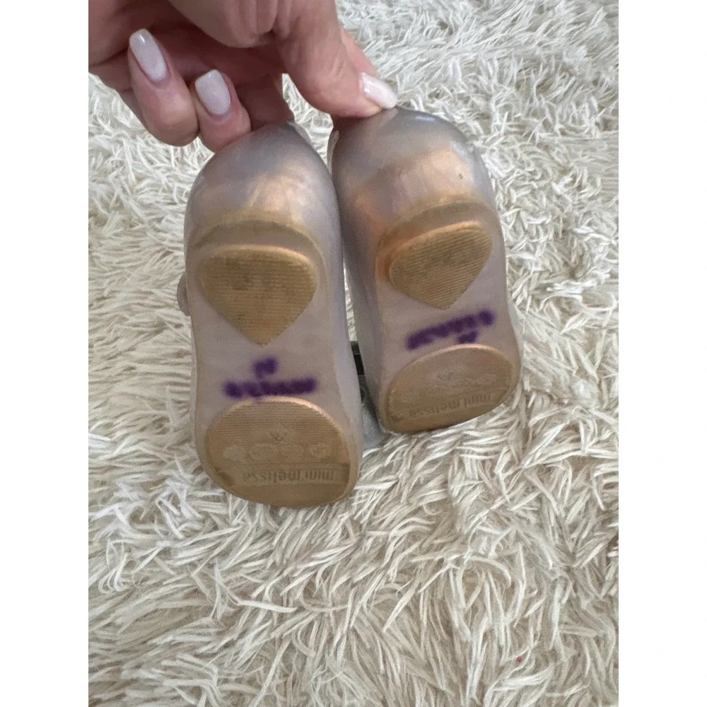 Mini Melissa Girls Jelly Shoes Silver Bow Mary Jane Flats Size 9‎ USA
